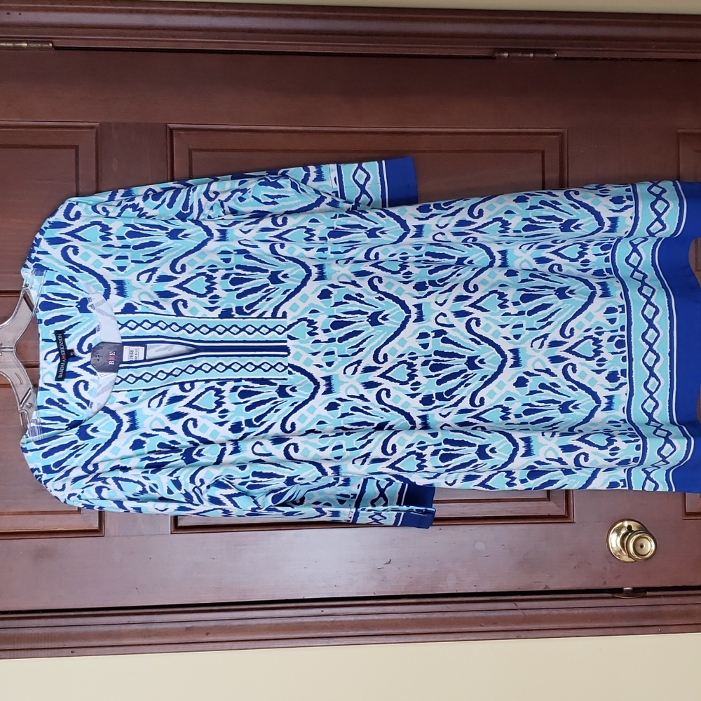 Barbara Erickson beautiful seafoam and royal blue dress.